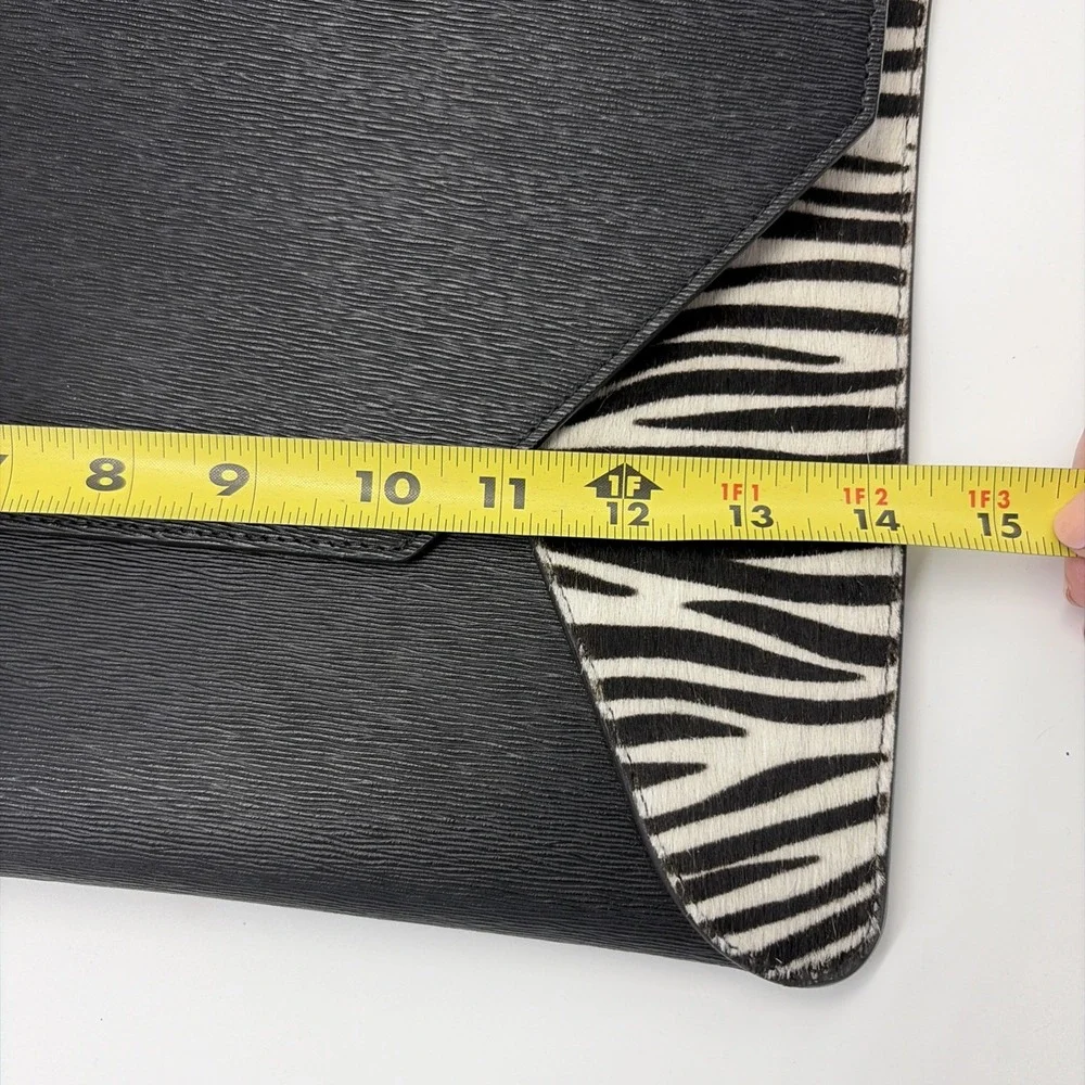 Senreve Clutch Leather Black Zebra Calf Hair Fits And iPad Or Small Laptop
